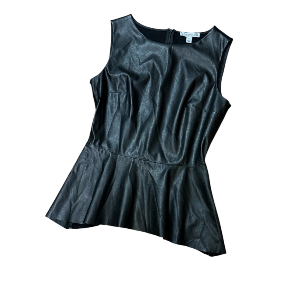 12 Thompson Faux Leather/ Vegan Leather Top Collegiate Party Goth. Sz M.  EUC!